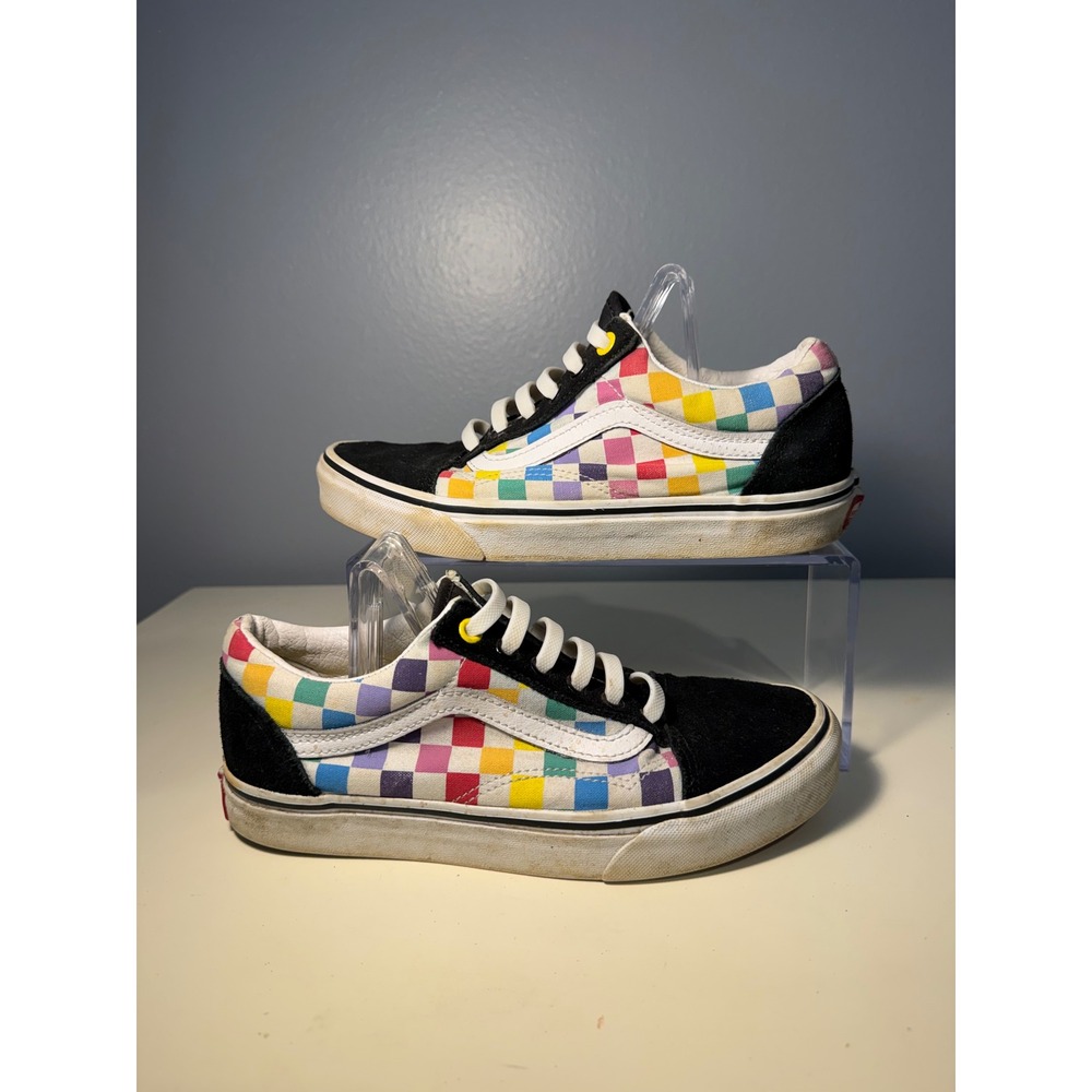 Vans Old Skool Rainbow Checkerboard Suede Skate Shoes 721356 Womens 7 Men 5.5